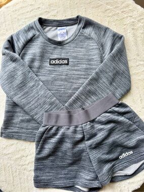 Adidas Gray Heather Sweatshirt & Shorts Set
